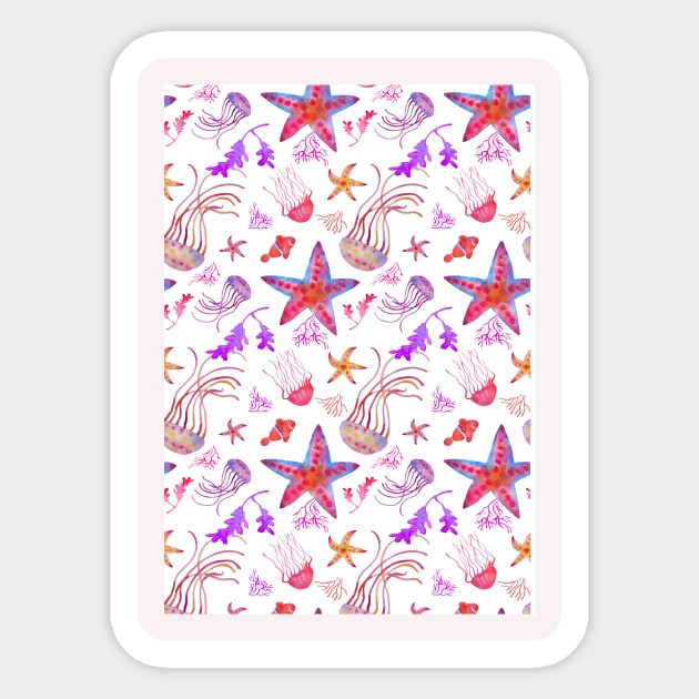 Starfish and jellyfish pattern Sticker by AgniArt